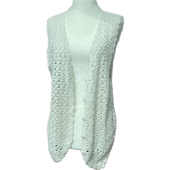 Vintage Willow Ridge Boho White Crochet Button up Vest 100% Cotton, Women’s Med - Picture 3 of 9